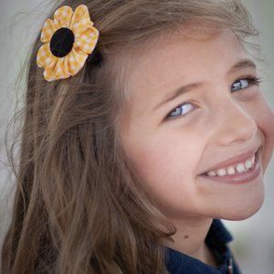 Yellow  Gingham Flower Hair Clip or Headband